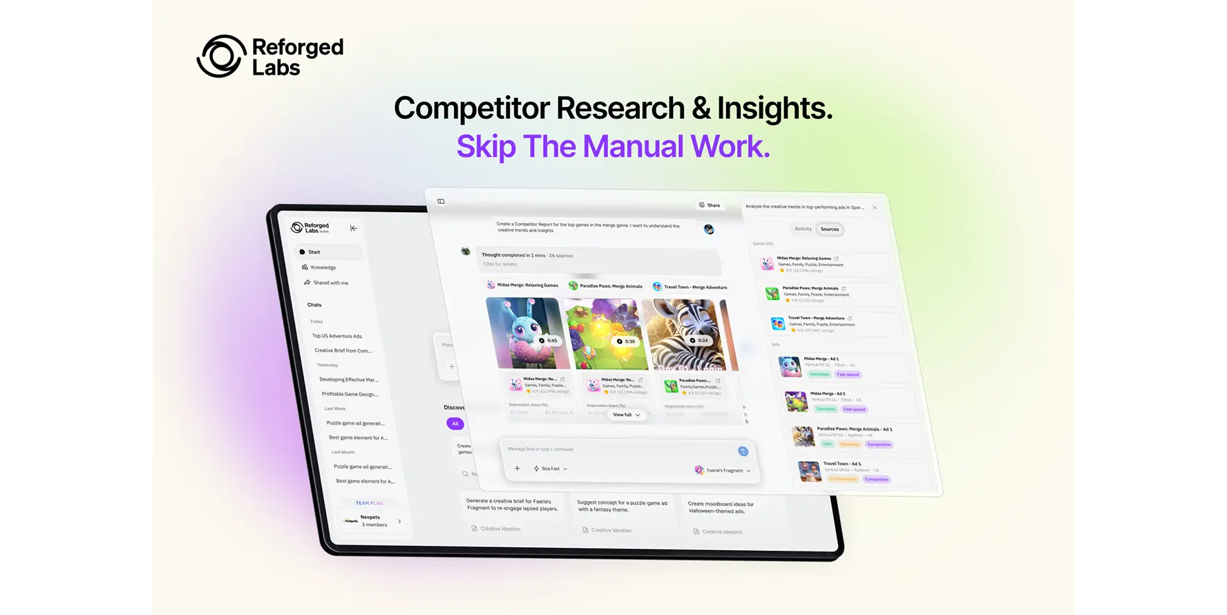 Boa platform interface showing competitor research insights